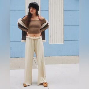 Cream OFFLINE By Aerie OTT Fleece Super Wide Leg Pant😍